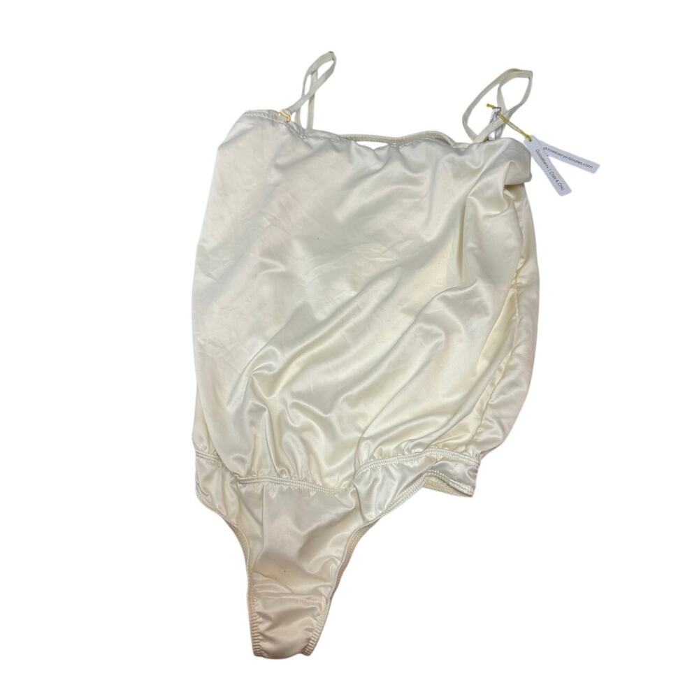NWT Gooseberry Delight Satin Thong Bodysuit in Cream Sz. S